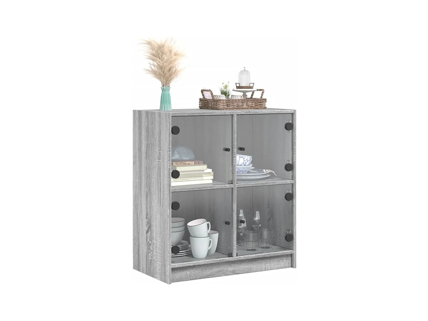 Armario auxiliar puertas de vidrio gris Sonoma 68x37x75,5 cm ES553361