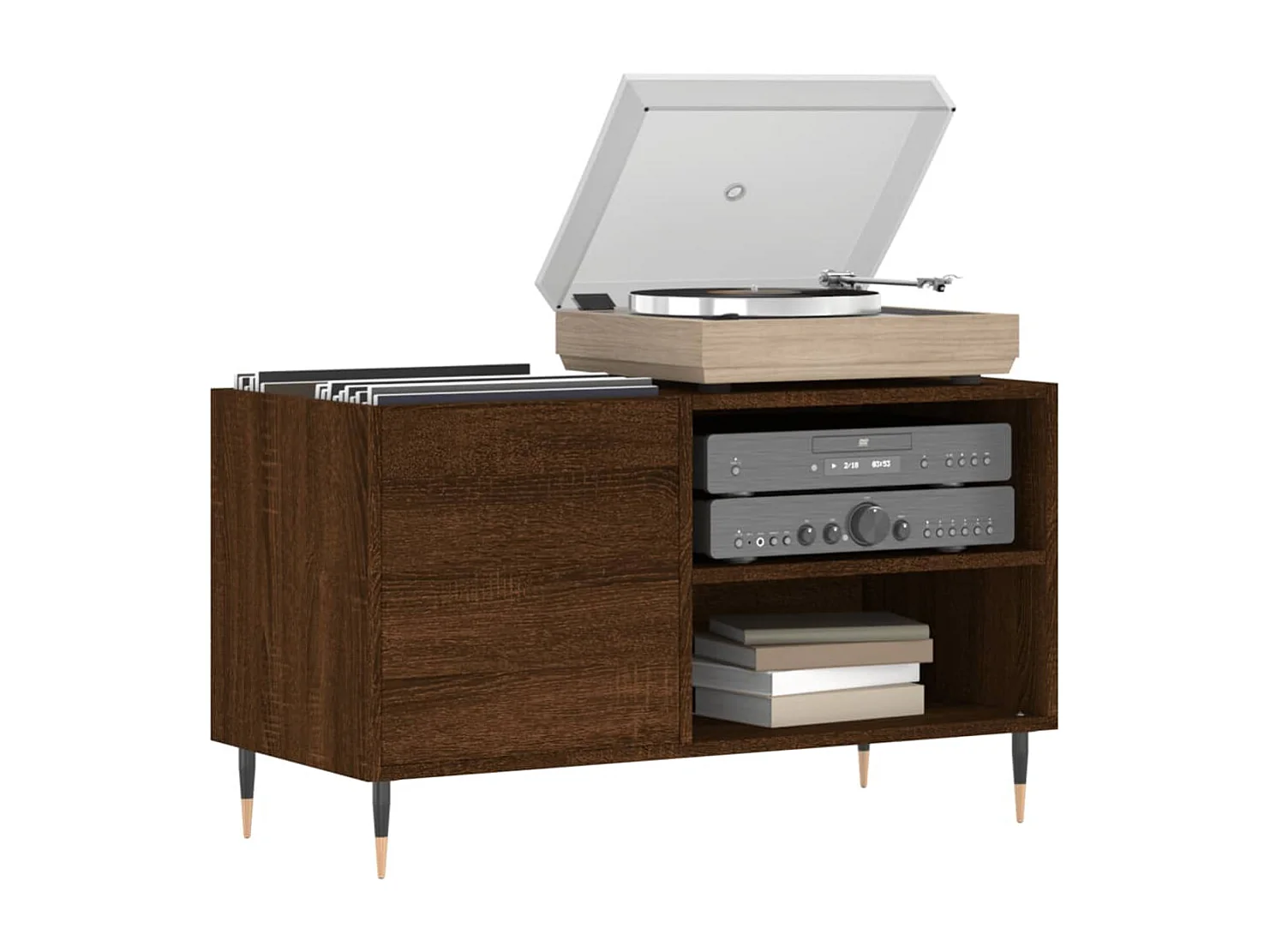 Platenkast 85x38x48 cm bewerkt hout bruin eikenkleur BE844025