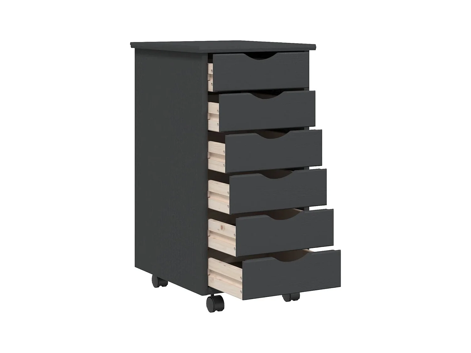 Armoire roulante avec tiroirs MOSS gris bois de pin solide FR62021