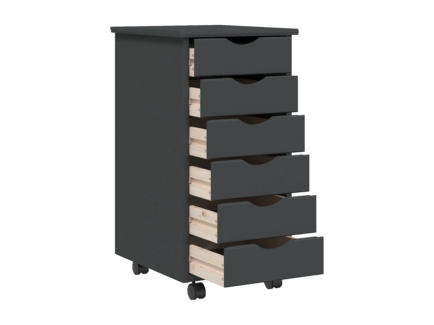 Armoire roulante avec tiroirs MOSS gris bois de pin solide FR62021