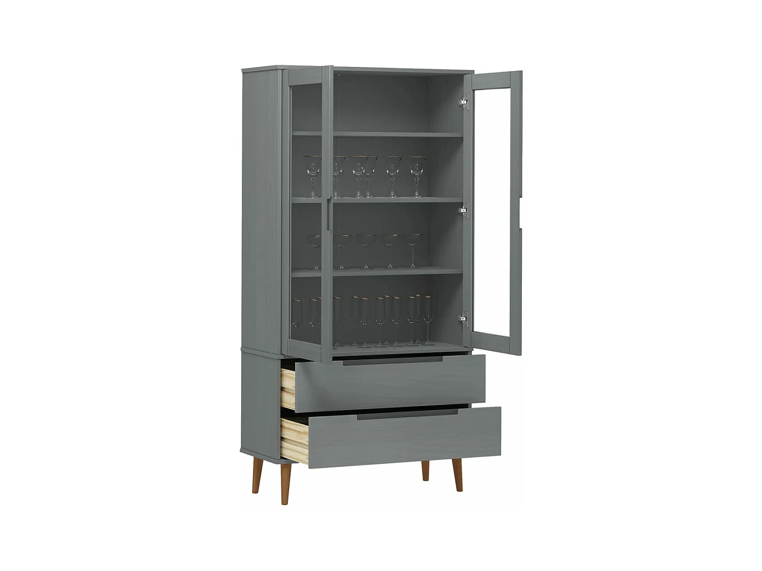 Armoire à vitrine MOLDE Gris 90x35x175 cm Bois de pin massif FR10325