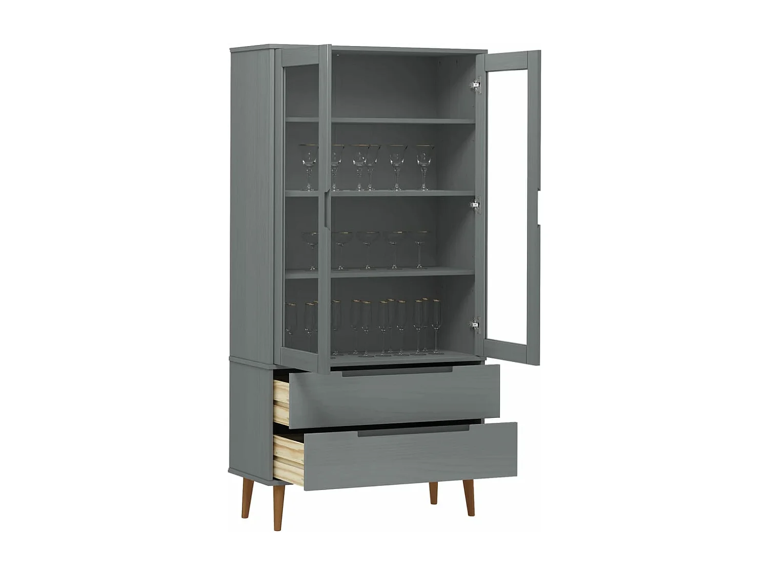Armoire à vitrine MOLDE Gris 90x35x175 cm Bois de pin massif FR10325