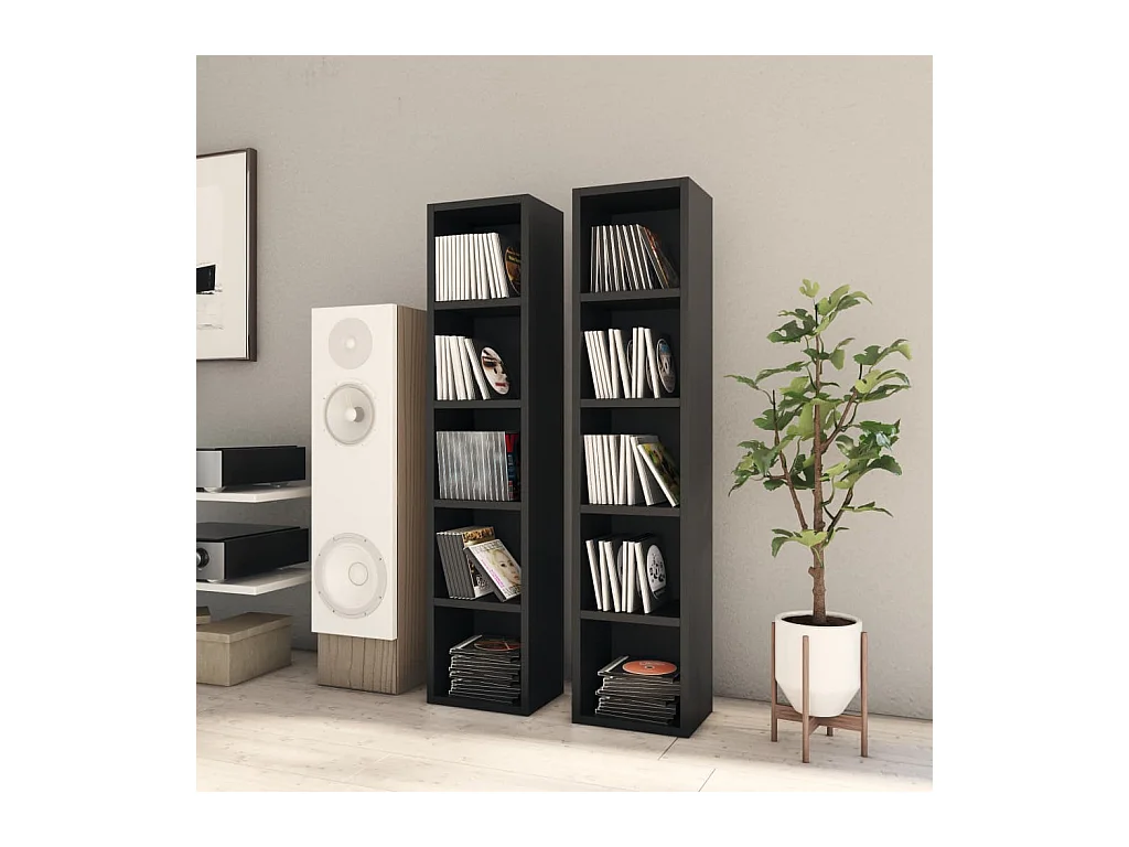 Armoires à CD 2 pcs Noir 21x16x93,5 cm Bois d'ingénierie FR51945