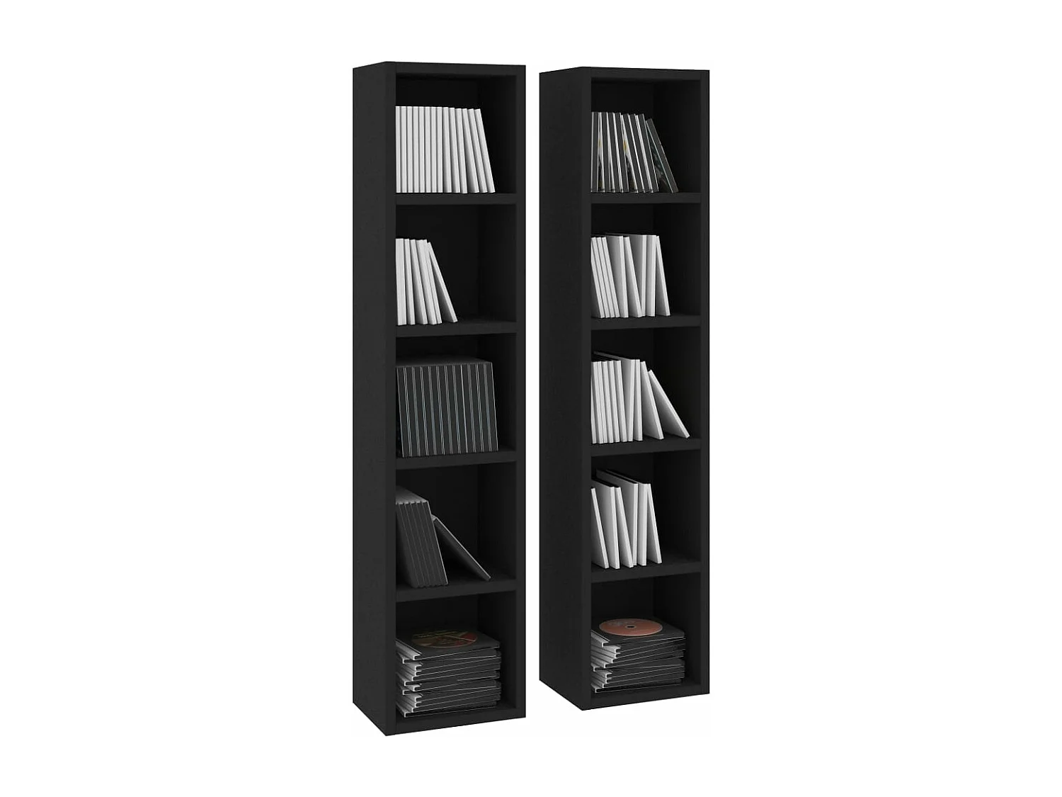 Armoires à CD 2 pcs Noir 21x16x93,5 cm Bois d'ingénierie FR51945