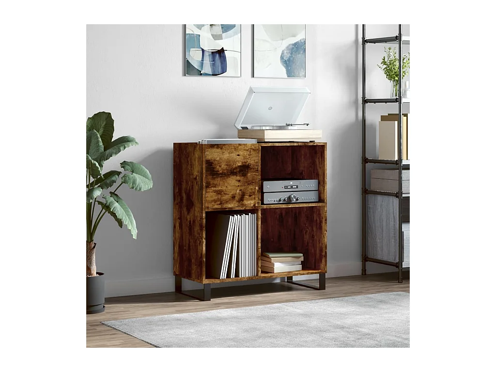 Platenkast 84,5x38x89 cm bewerkt hout gerookt eikenkleurig BE288058