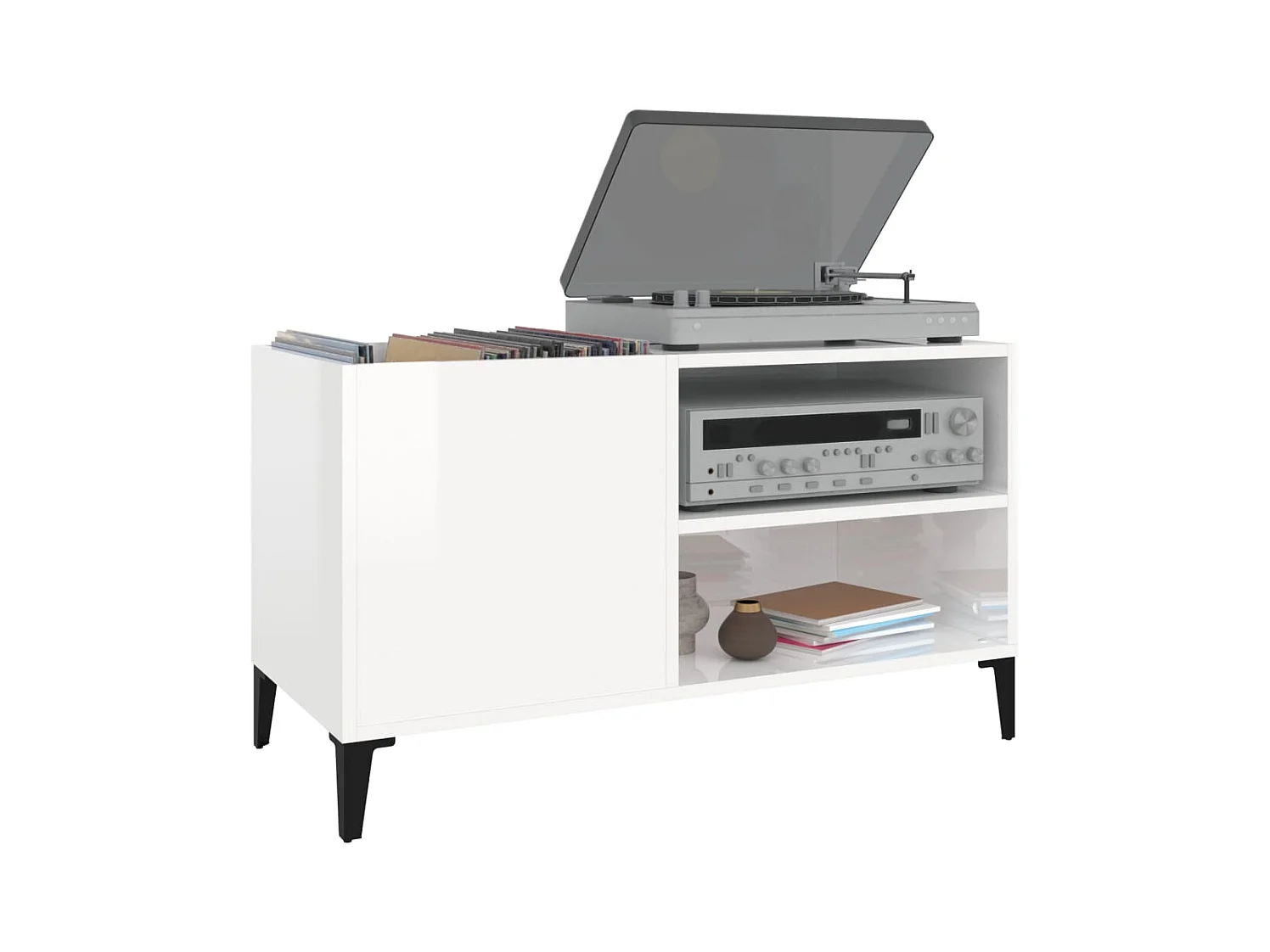 Armoire à disques blanc brillant 84,5x38x48cm bois d'ingénierie FR20967