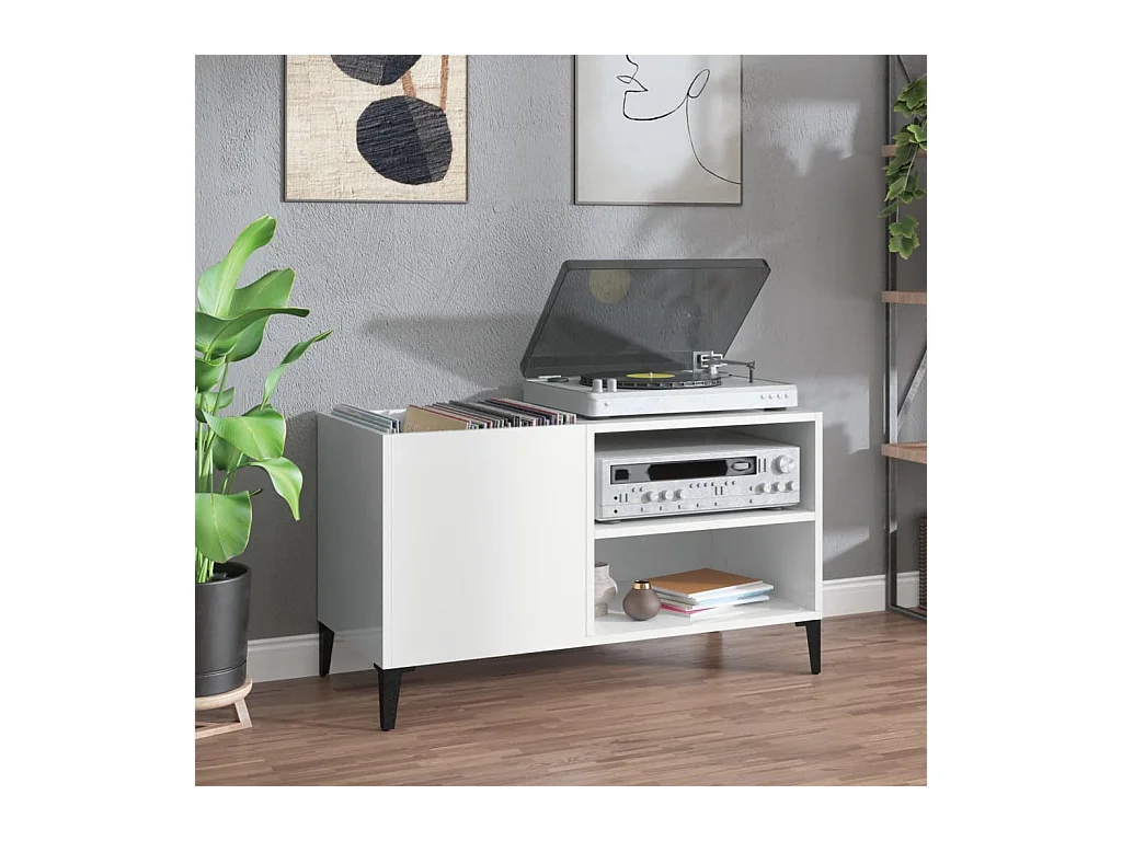 Armoire à disques blanc brillant 84,5x38x48cm bois d'ingénierie FR20967