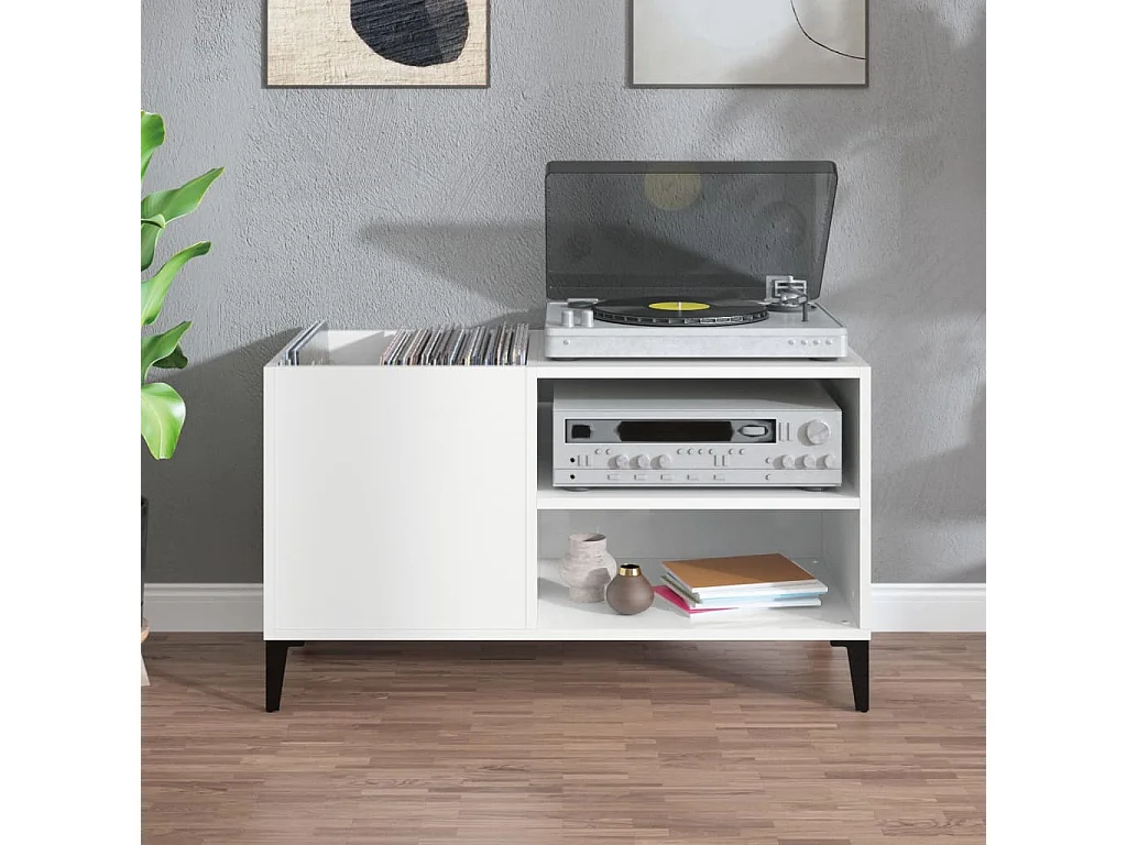 Armoire à disques blanc brillant 84,5x38x48cm bois d'ingénierie FR20967