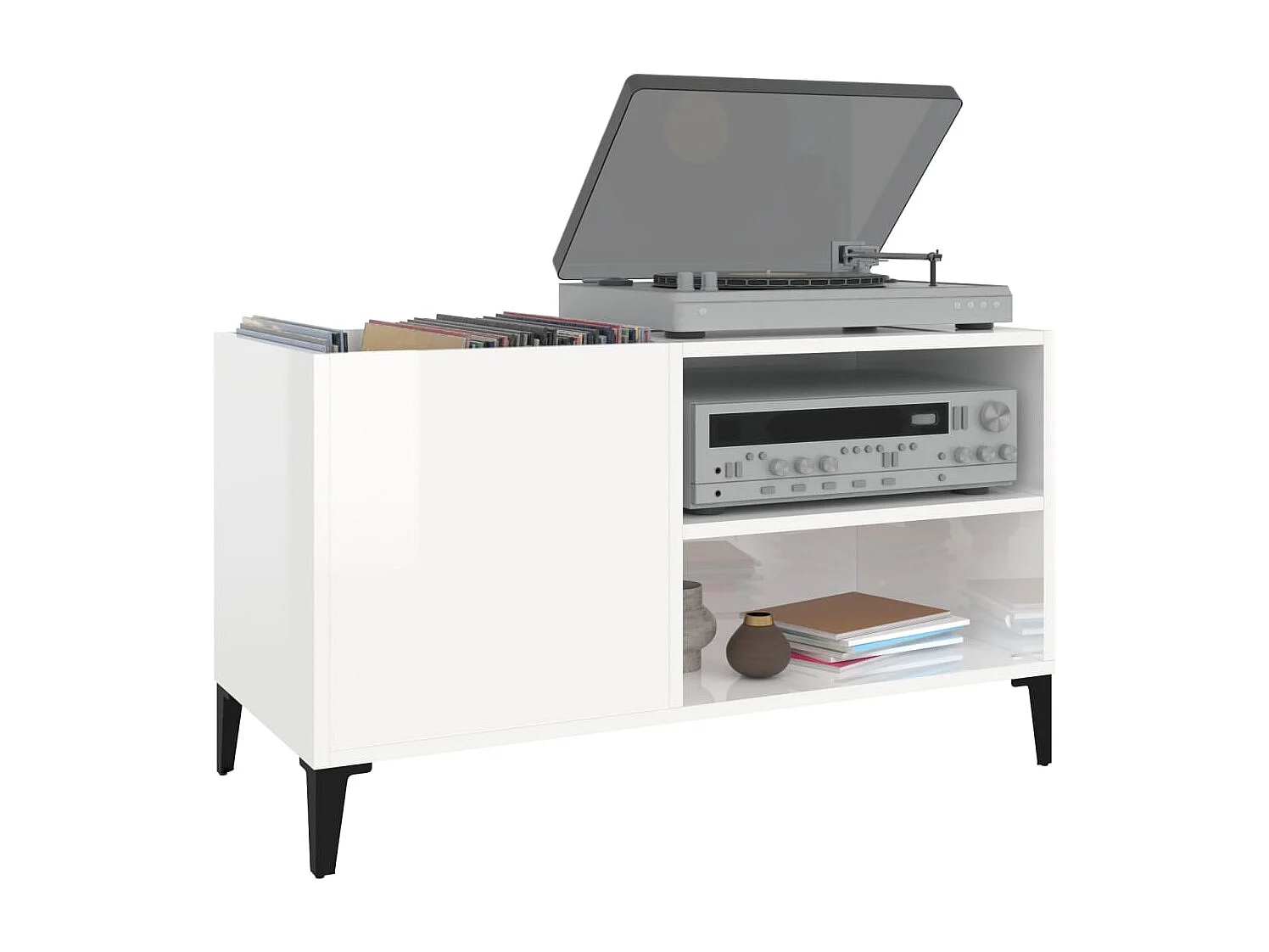 Armoire à disques blanc brillant 84,5x38x48cm bois d'ingénierie FR20967