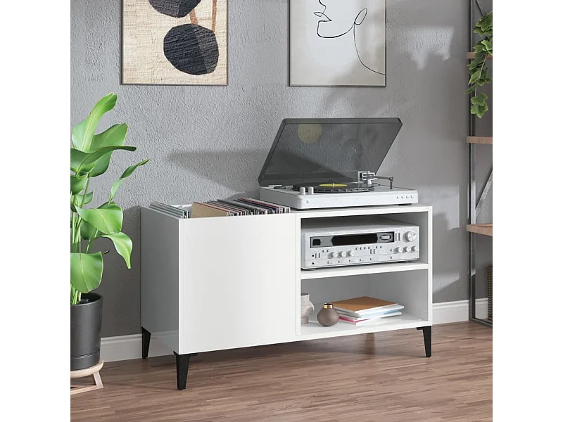 Platenkast 84,5x38x48 cm bewerkt hout hoogglans wit BE184905