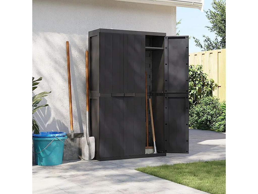 Armoire de rangement d'extérieur noir 97x37x165 cm PP FR59811