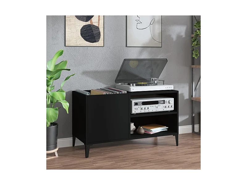 Armário para discos 84,5x38x48 cm derivados de madeira preto PT255140