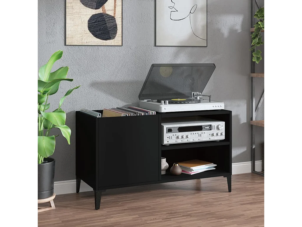 Armoire à disques noir 84,5x38x48 cm bois d'ingénierie FR58557