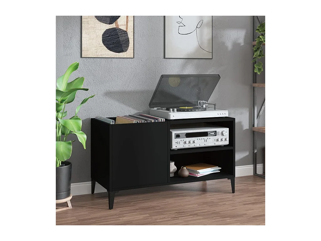 Armoire à disques noir 84,5x38x48 cm bois d'ingénierie FR58557