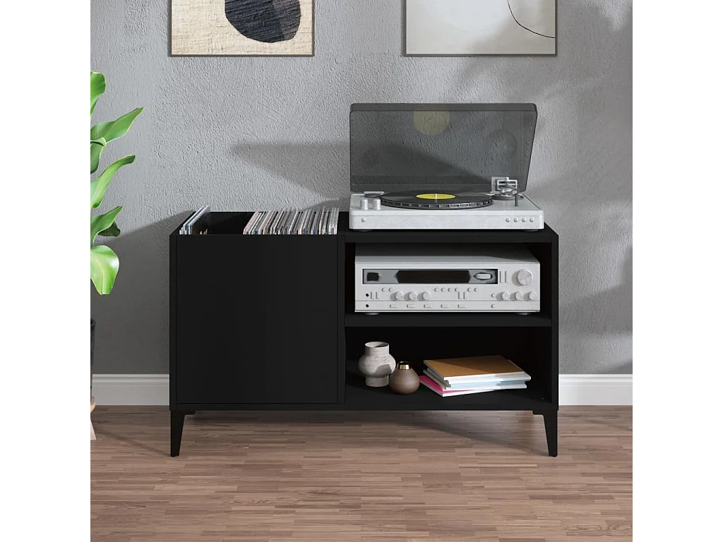 Armoire à disques noir 84,5x38x48 cm bois d'ingénierie FR58557