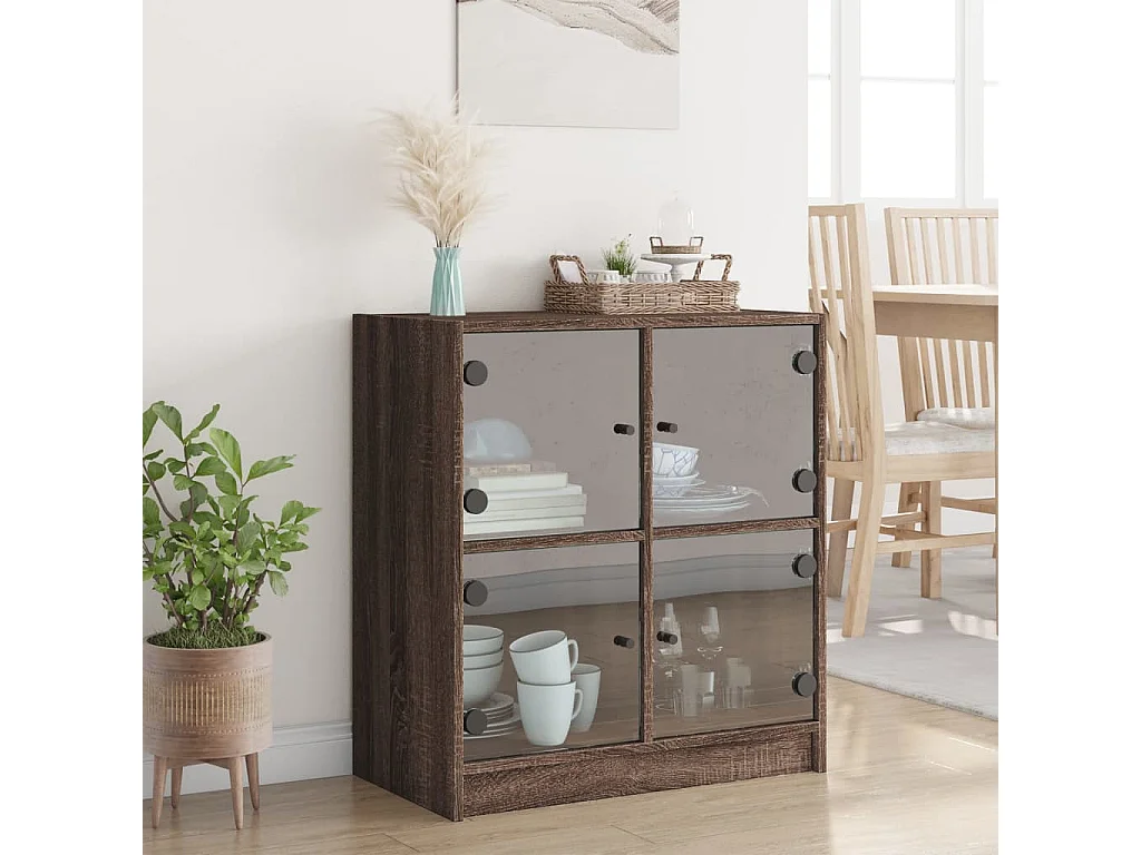 Armoire latérale avec portes en verre chêne marron 68x37x75,5cm FR56468