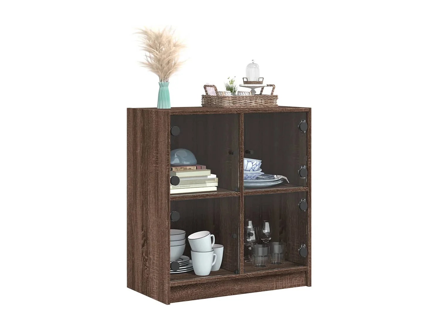 Armoire latérale avec portes en verre chêne marron 68x37x75,5cm FR56468