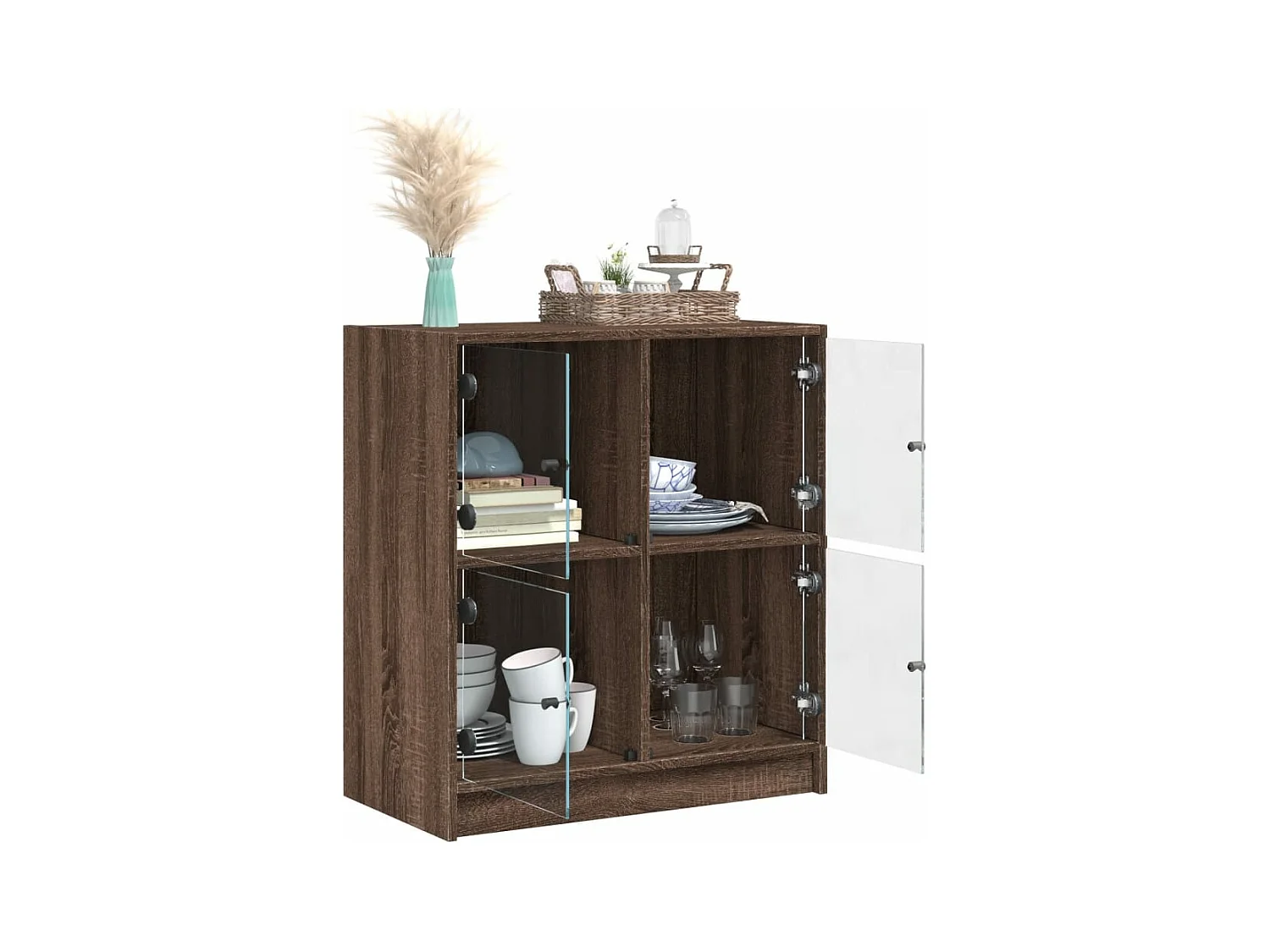 Armário de apoio c/ portas vidro 68x37x75,5cm carvalho castanho PT237583