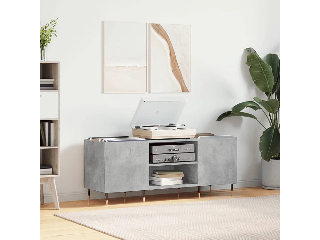 Armoire à disques gris béton 121x38x48 cm bois d'ingénierie FR97233
