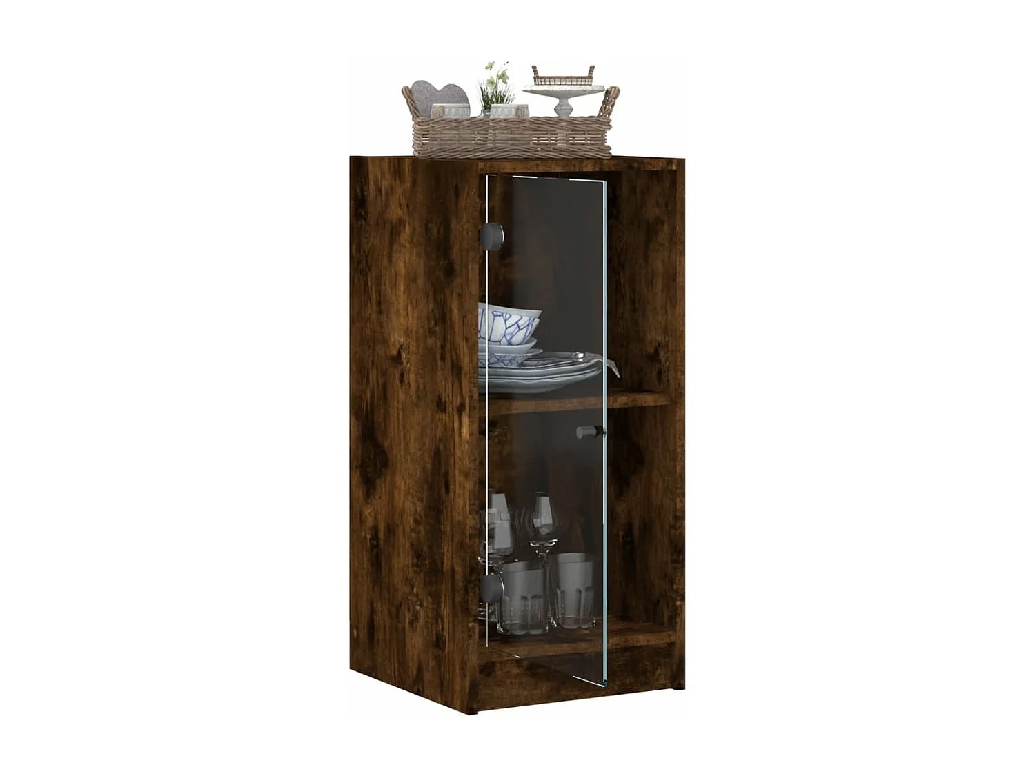 Armoire latérale avec portes en verre chêne fumé 35x37x75,5 cm FR84424