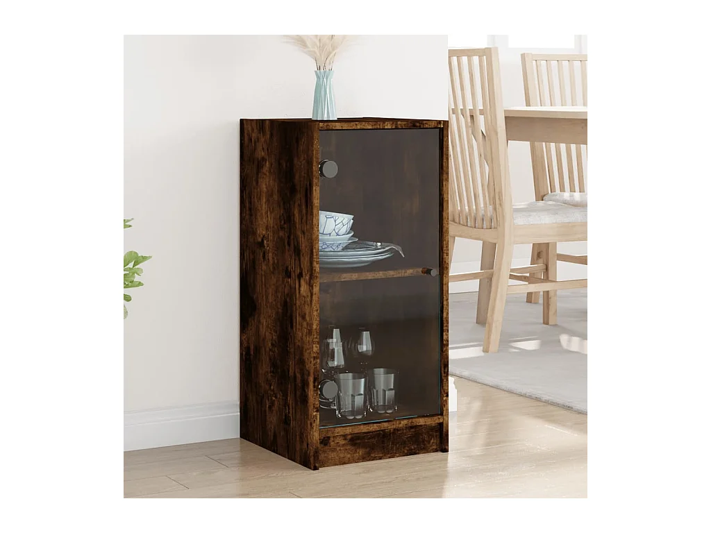 Armoire latérale avec portes en verre chêne fumé 35x37x75,5 cm FR84424