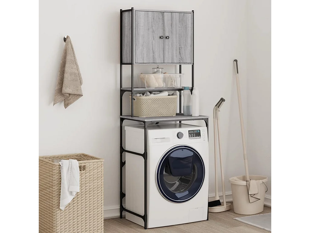 Wasmachinekast 68x48,5x194 cm grijs sonoma eikenkleurig BE503719