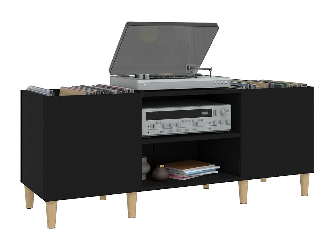 Armoire à disques noir 121x38x48 cm bois d'ingénierie FR36119