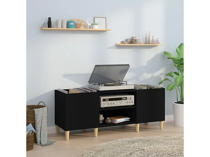 Mueble para discos madera contrachapada negro 121x38x48 cm ES832015