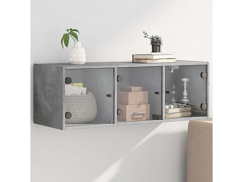 Mueble de pared puertas de vidrio gris hormigón 102x37x35 cm ES481602