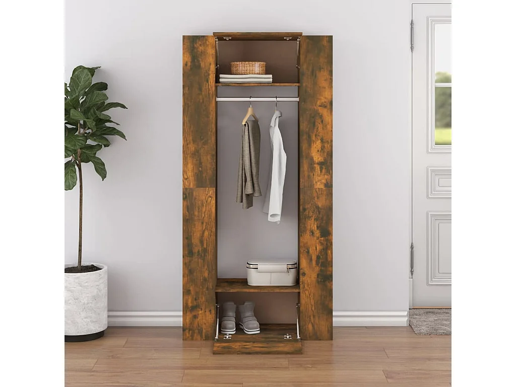 Mueble de recibidor 2 uds madera contrachapada roble ahumado ES583855