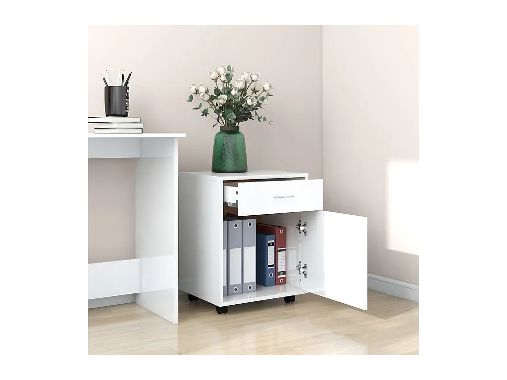 Armoire à roulettes Blanc brillant 45x38x54cm Bois d’ingénierie FR60815