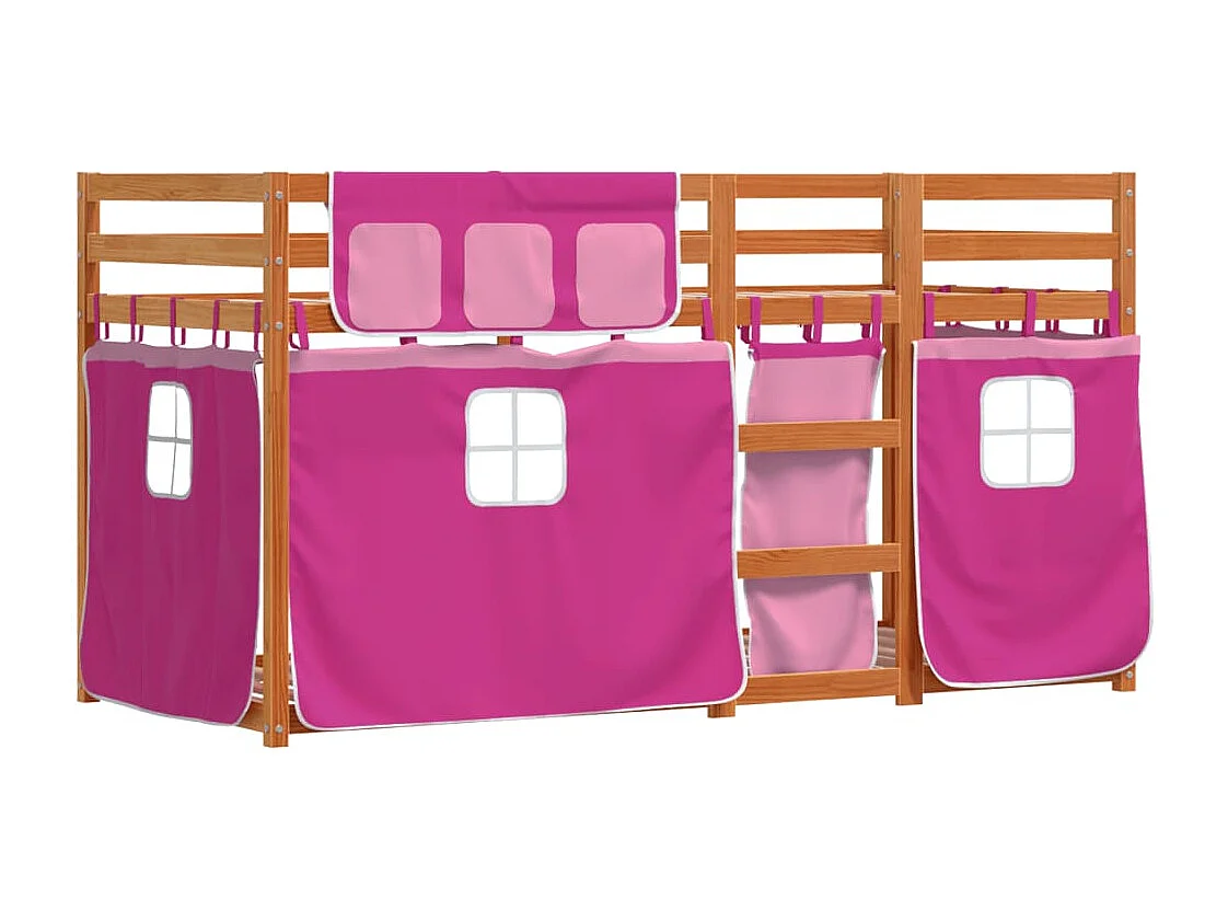 Stapelbed met gordijnen 75x190 cm grenenhout roze BE805737