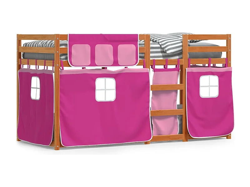 Lit superposé avec rideaux rose 75x190 cm bois pin massif FR75240