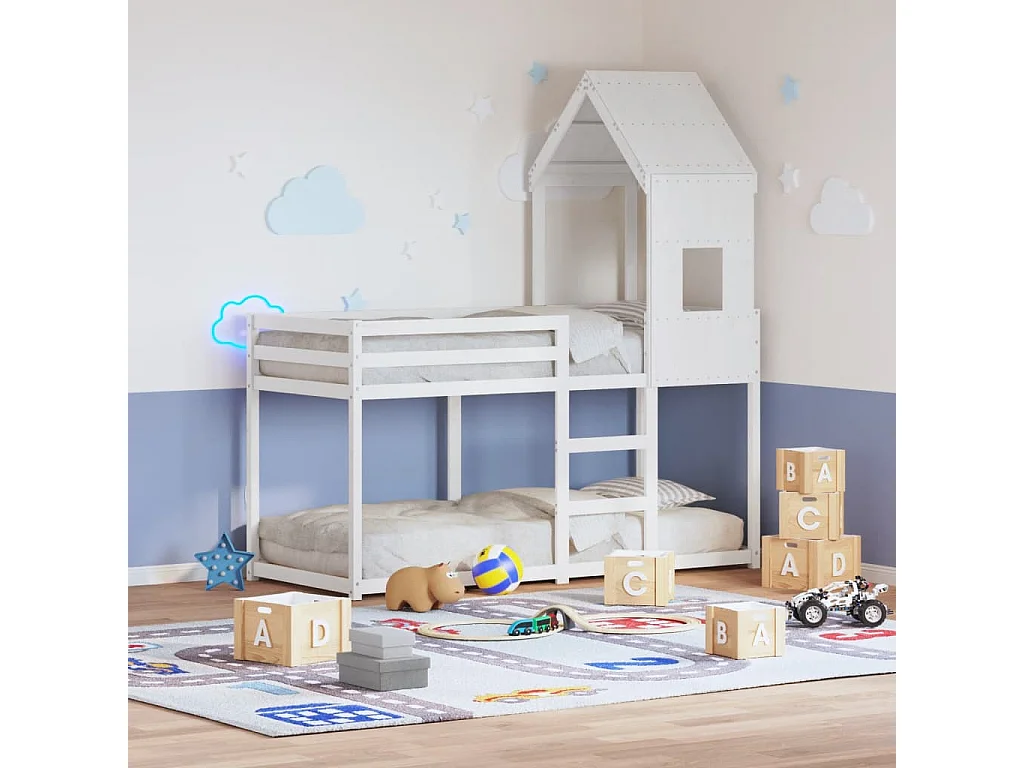 Lit superposé avec toit blanc 90x200 cm bois de pin massif FR71913