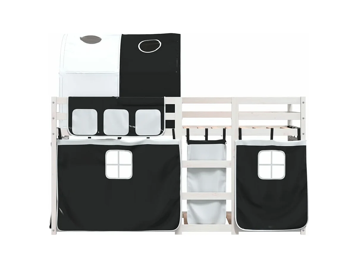 Stapelbed met gordijnen 90x200 cm grenenhout wit en zwart BE591224
