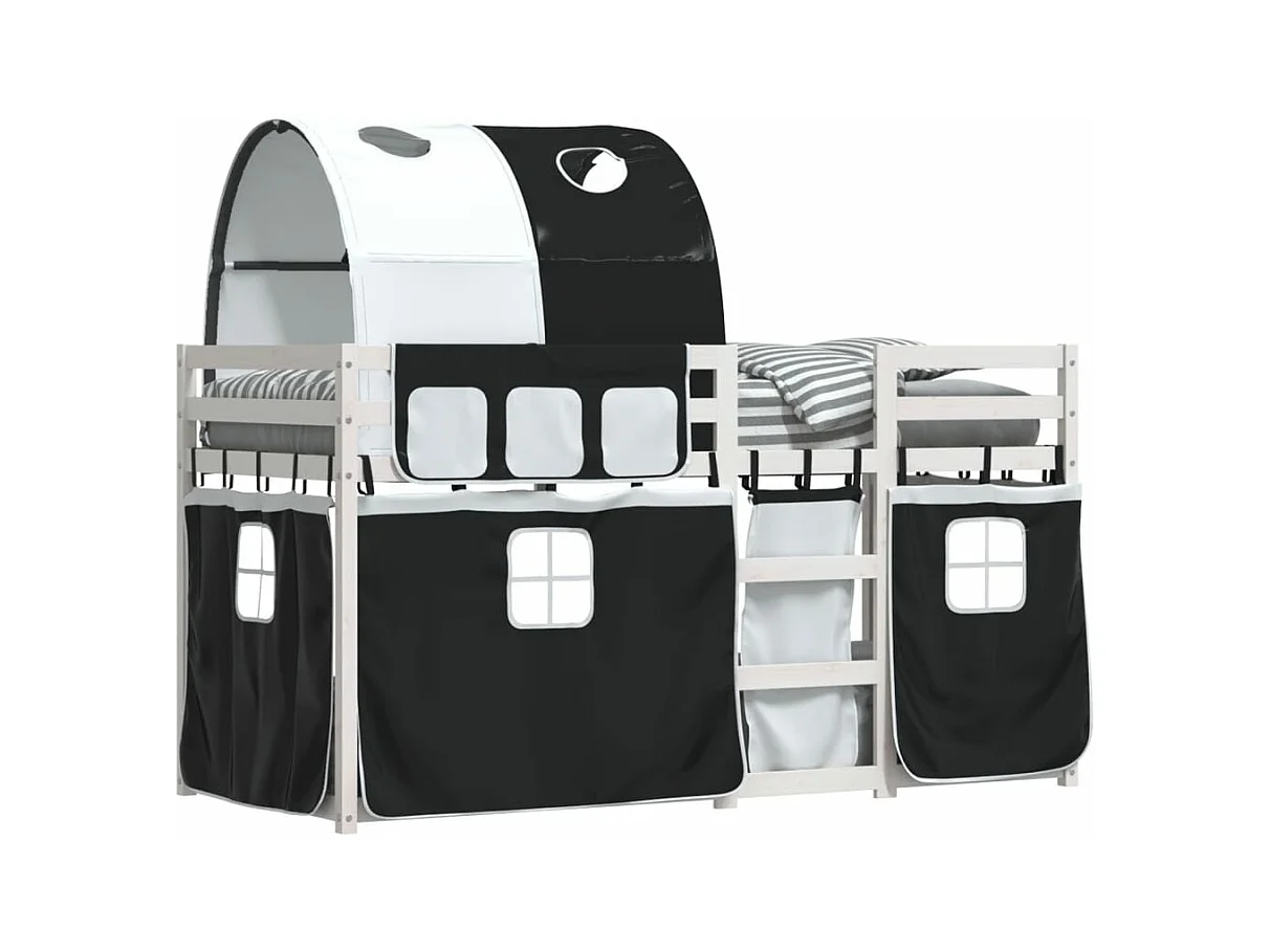 Stapelbed met gordijnen 90x200 cm grenenhout wit en zwart BE591224