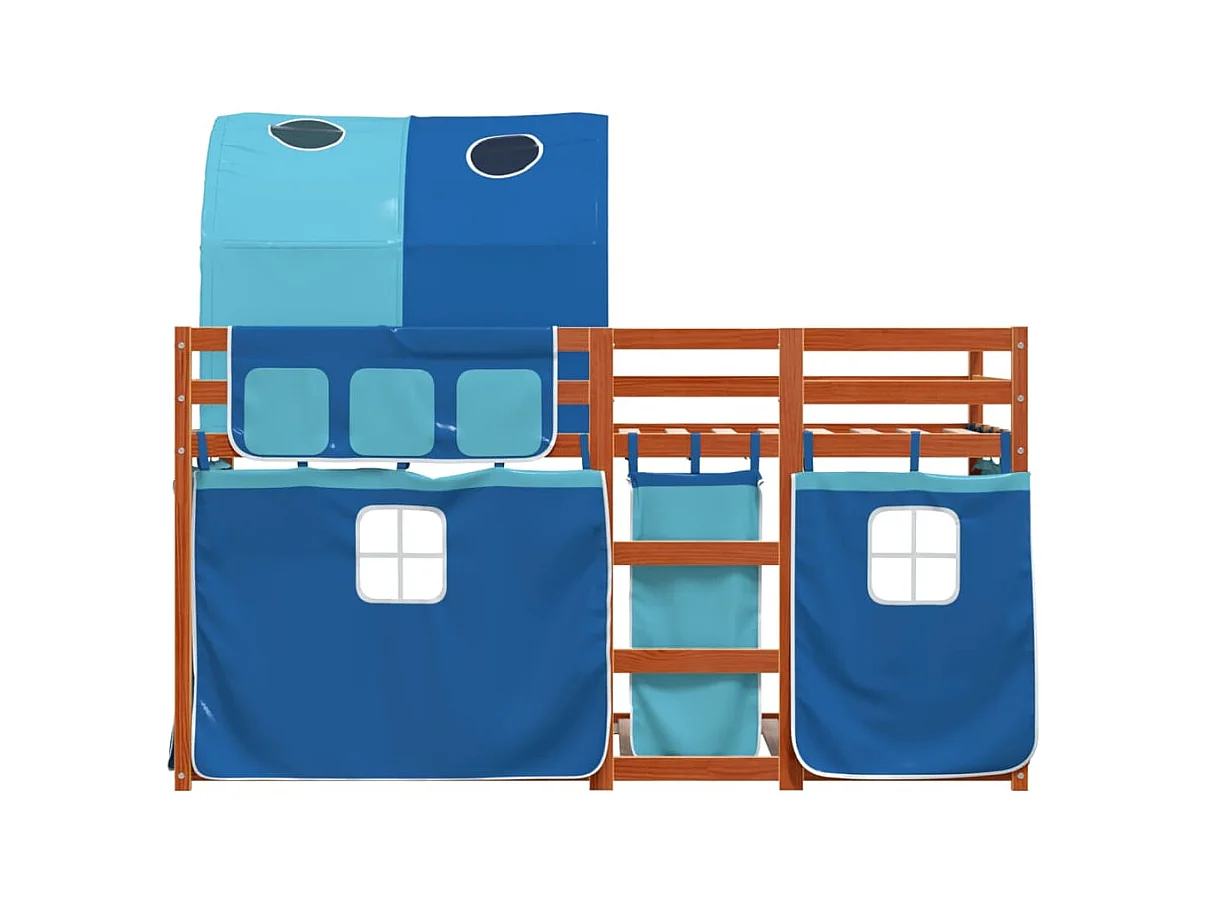 Lit superposé avec rideaux bleu 90x200 cm bois pin massif FR22816