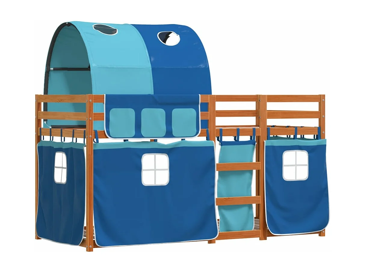 Lit superposé avec rideaux bleu 90x200 cm bois pin massif FR22816