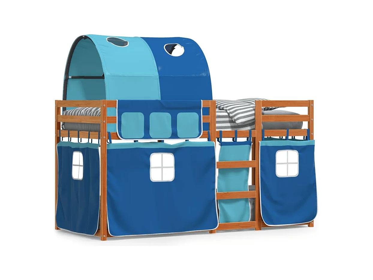 Lit superposé avec rideaux bleu 90x190 cm bois pin massif FR48345