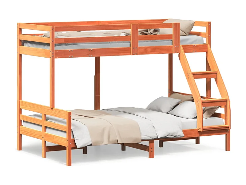 Lit superposé 90x200/120x200 cm cire marron bois de pin massif FR53172