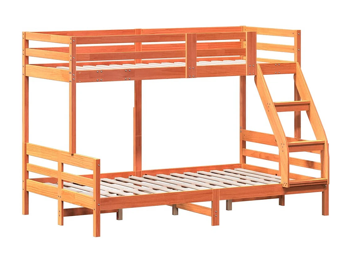 Lit superposé 90x200/120x200 cm cire marron bois de pin massif FR53172