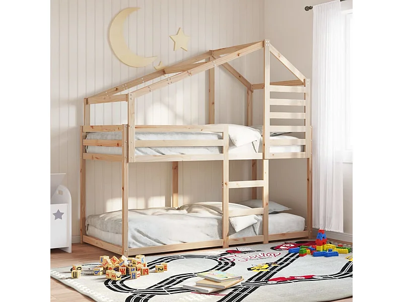 Litera con techo madera maciza de pino 90x190 cm ES690326