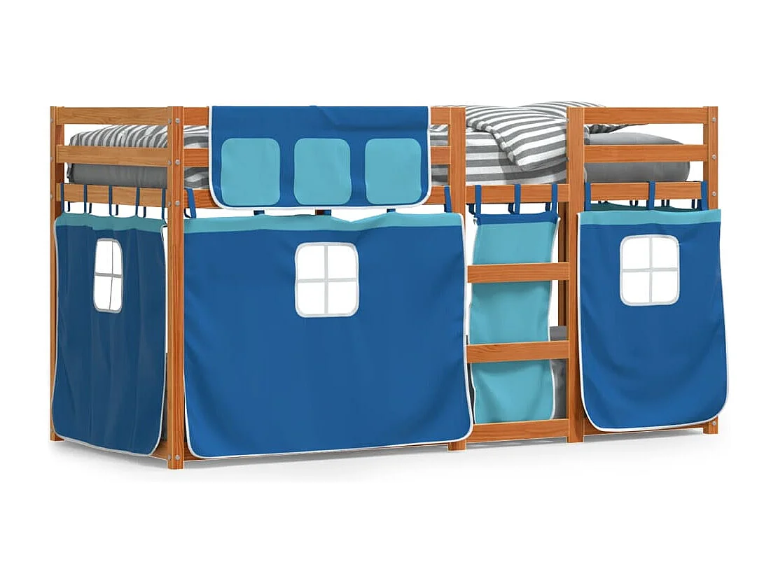 Lit superposé avec rideaux bleu 80x200 cm bois pin massif FR76878