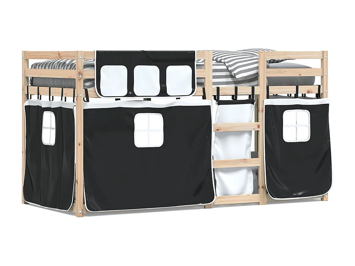 Beliche com cortinas 90x200 cm pinho maciço branco e preto PT383550