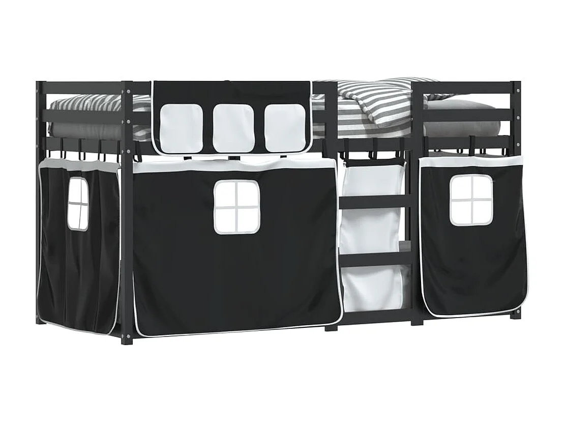 Lit superposé avec rideaux blanc/noir 90x200 cm bois pin massif FR88661