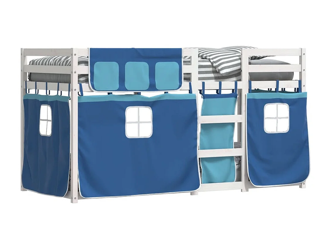 Stapelbed met gordijnen 90x200 cm massief grenenhout blauw BE667729
