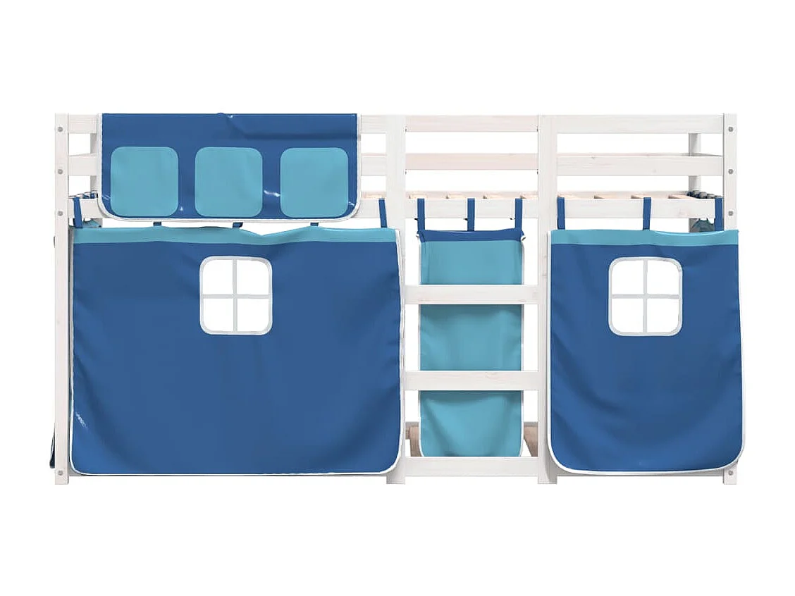 Stapelbed met gordijnen 90x200 cm massief grenenhout blauw BE667729