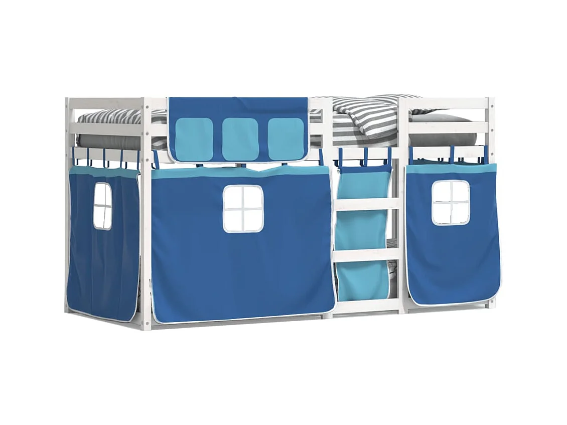Lit superposé avec rideaux bleu 90x200 cm bois pin massif FR95560