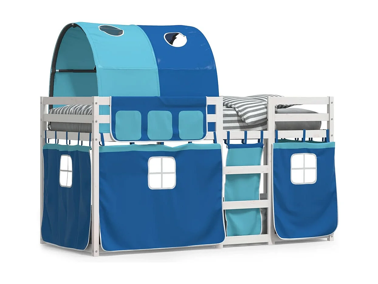 Lit superposé avec rideaux bleu 75x190 cm bois pin massif FR78698
