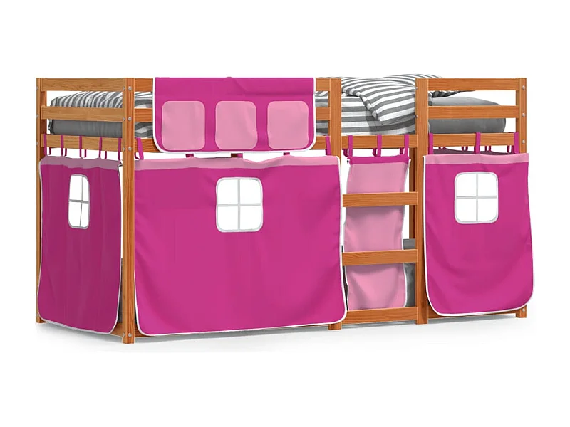 Stapelbed met gordijnen 80x200 cm grenenhout roze BE673357